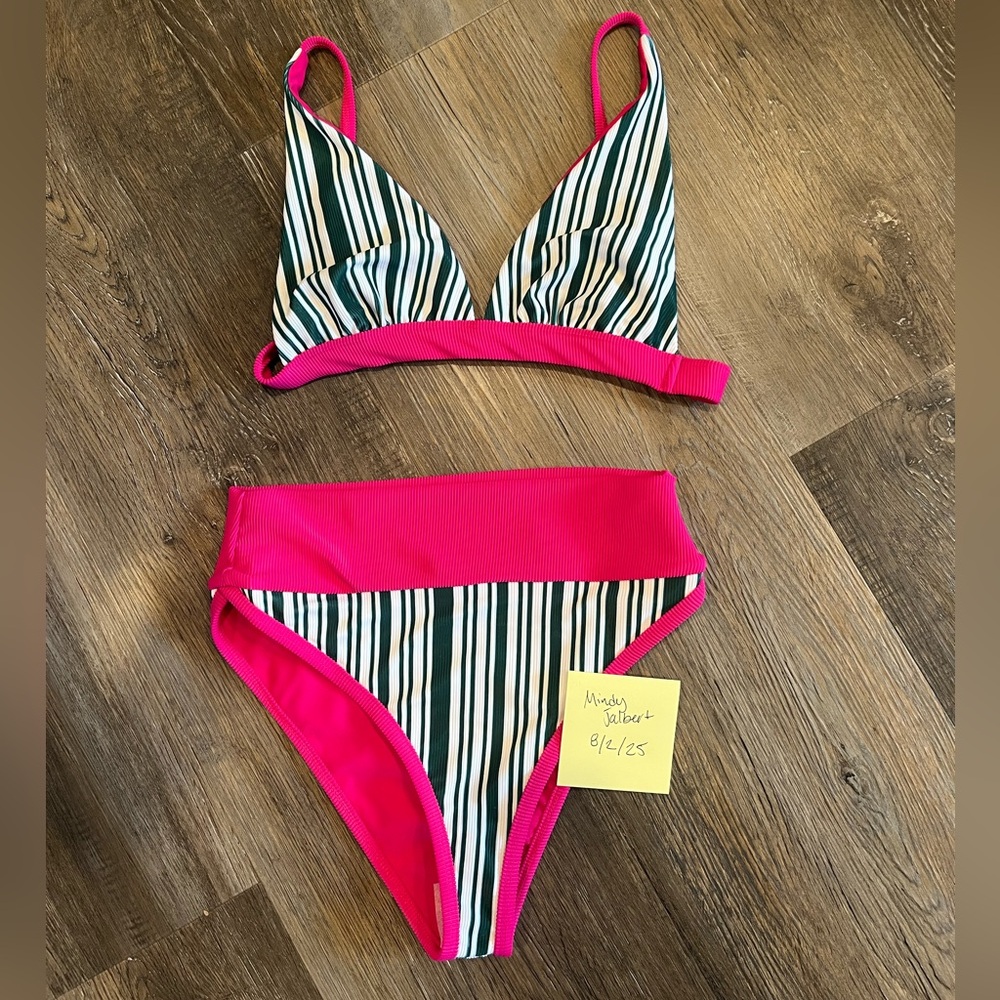 Magnolia Green and Pink Striped Bikini